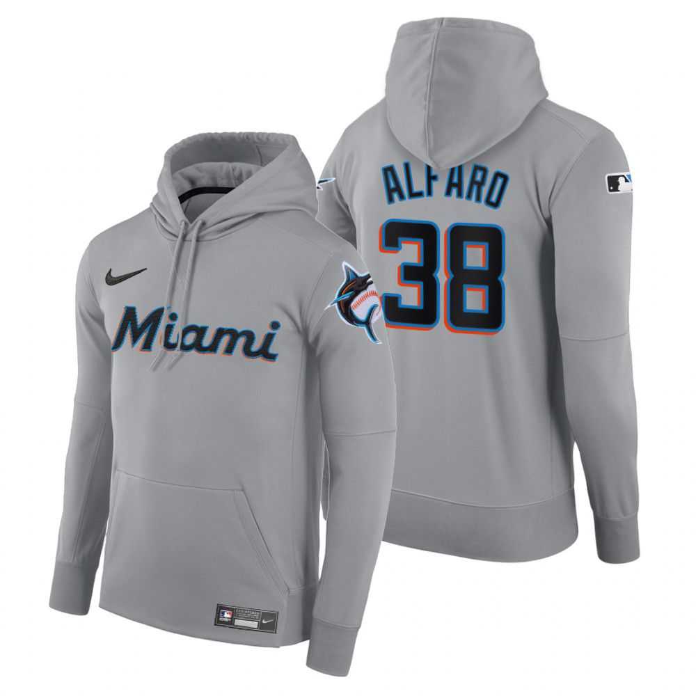 Men Miami Marlins 38 Alfaro gray road hoodie 2021 MLB Nike Jerseys